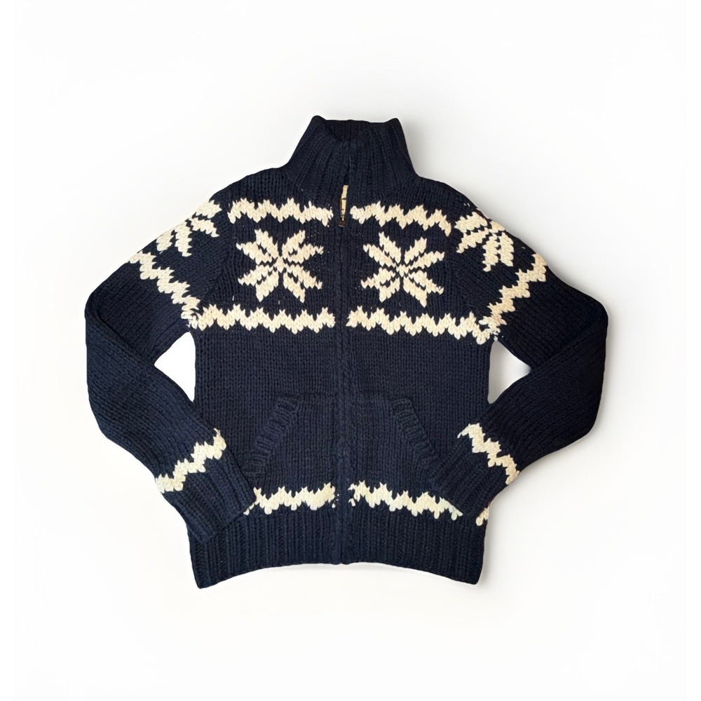 Hollister Men's Wool Blend Knit Cardigan Sweater Size M Snowflake Zip Academia